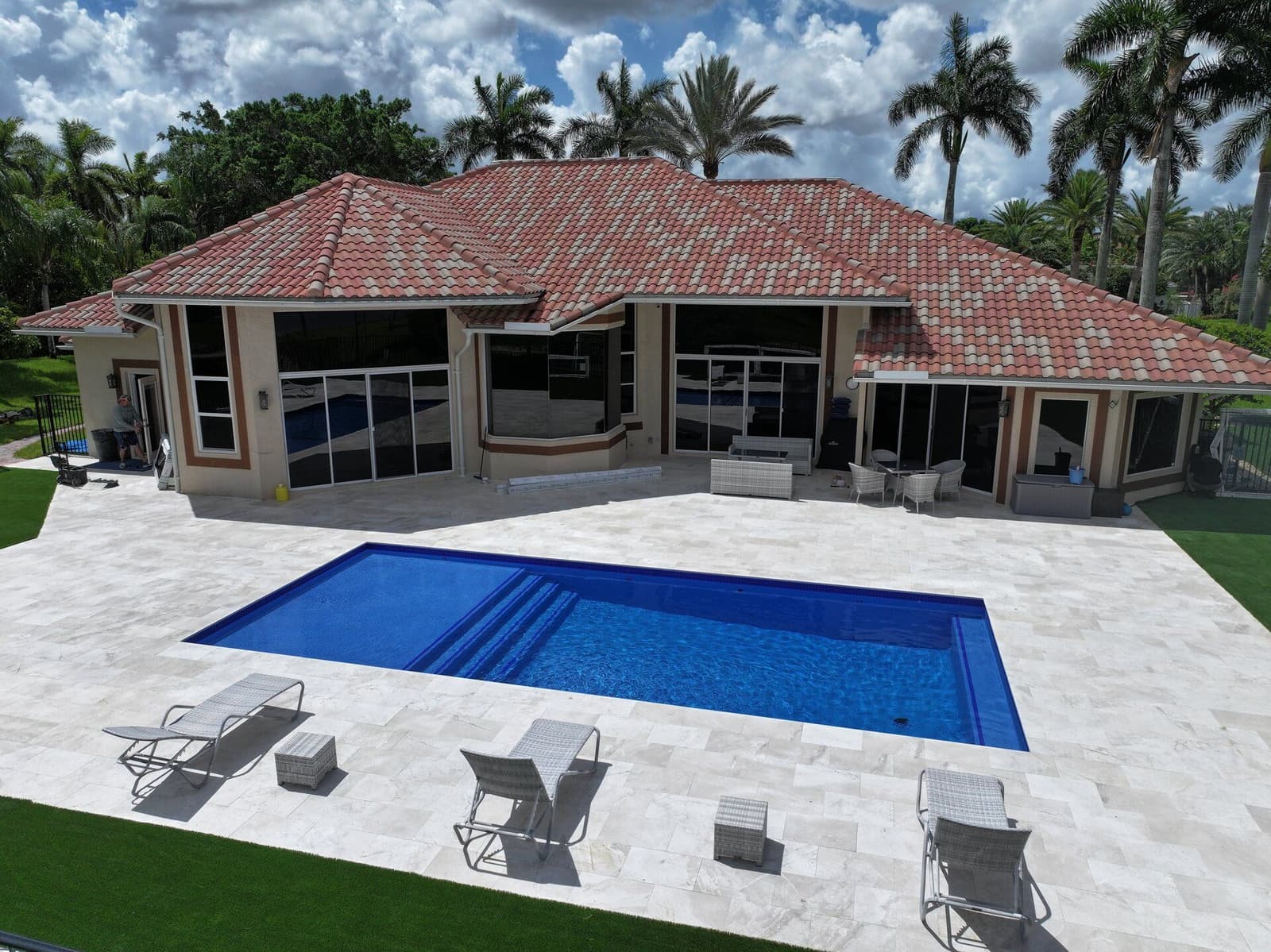 Aerial view of a finished tile roof on a South Florida estate